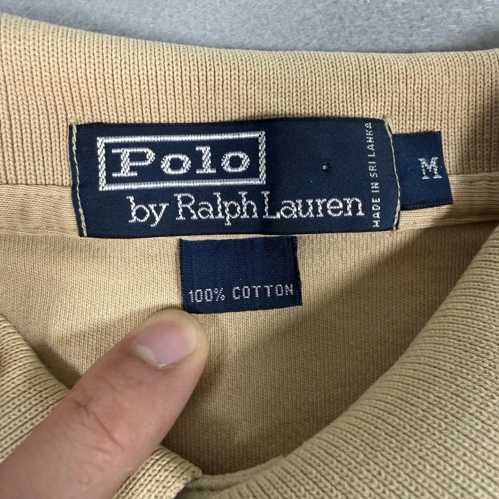Vintage Polo Ralph Lauren Mens Polo Shirt M Tan‎ Cotton Crest Logo Short Sleeve